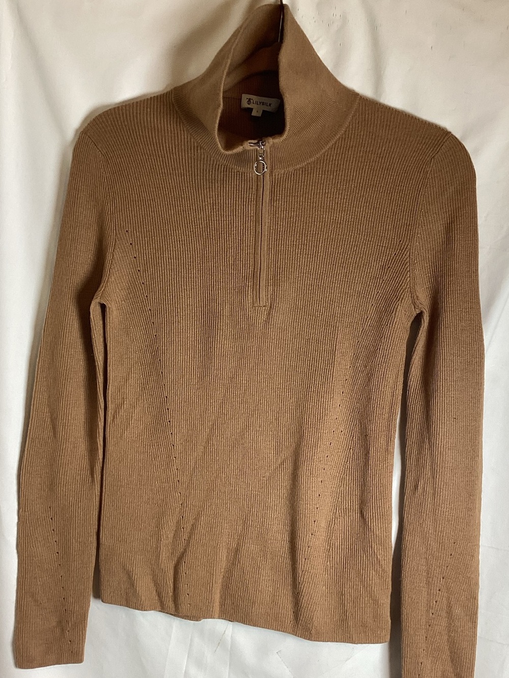 Lily Silk soft knit Half zip opening 100% wool SZ S # classic # soft # preppy